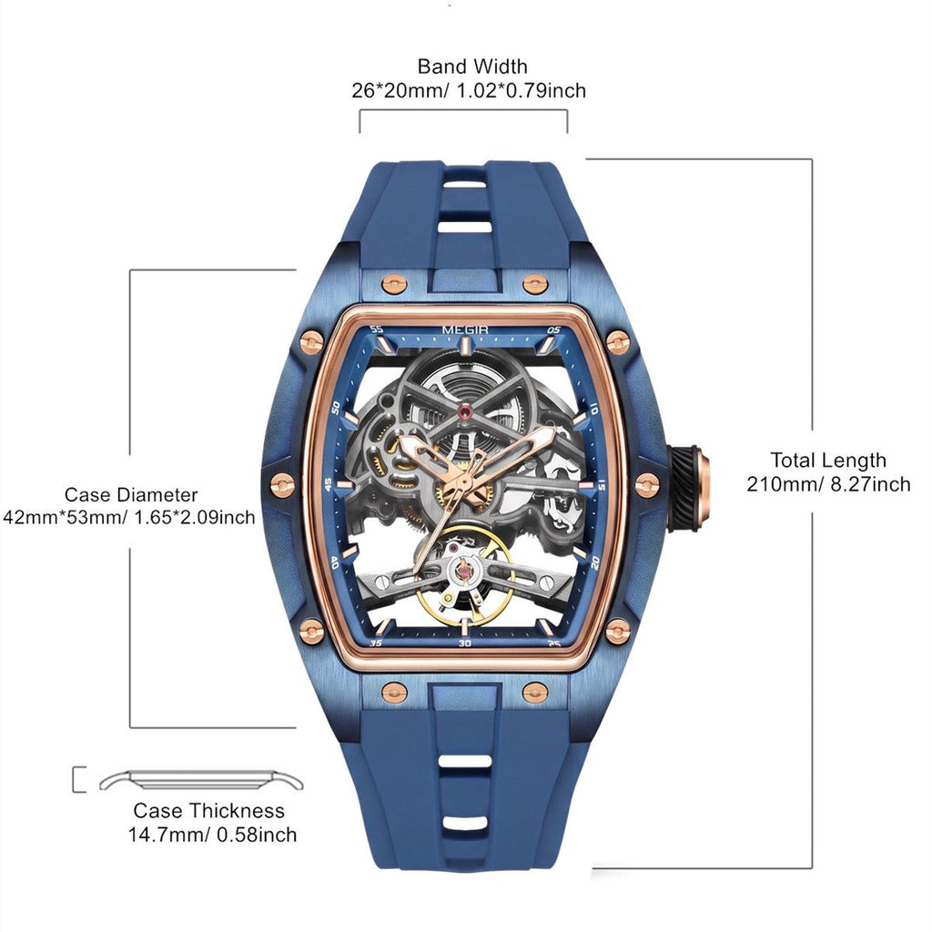 MEGIR Original Fashion Men Watches Automatic Mechanical Watch Steel Case Sport Skeleton Dial Wristwatch Waterproof Clock Reloj Hombre 2242-11