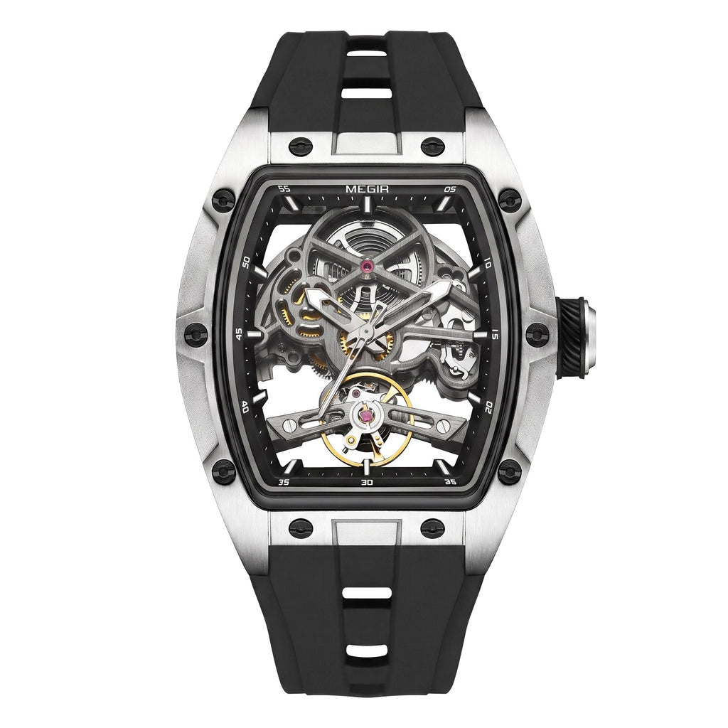 MEGIR Original Fashion Men Watches Automatic Mechanical Watch Steel Case Sport Skeleton Dial Wristwatch Waterproof Clock Reloj Hombre 2242-16