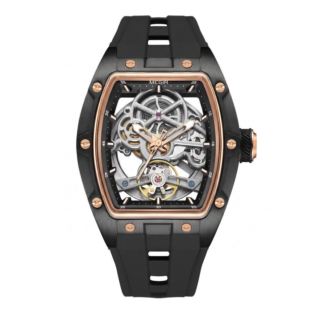 MEGIR Original Fashion Men Watches Automatic Mechanical Watch Steel Case Sport Skeleton Dial Wristwatch Waterproof Clock Reloj Hombre 2242-14