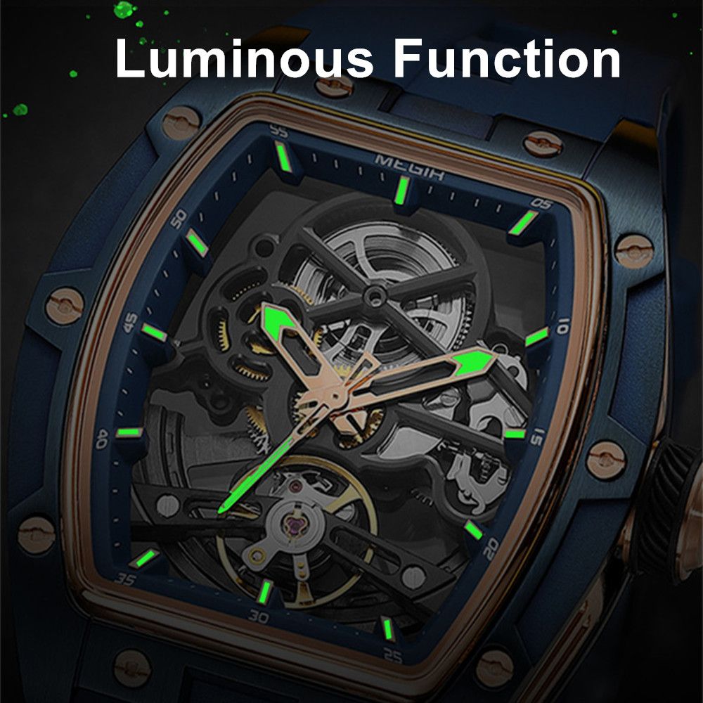 MEGIR Original Fashion Men Watches Automatic Mechanical Watch Steel Case Sport Skeleton Dial Wristwatch Waterproof Clock Reloj Hombre 2242-9