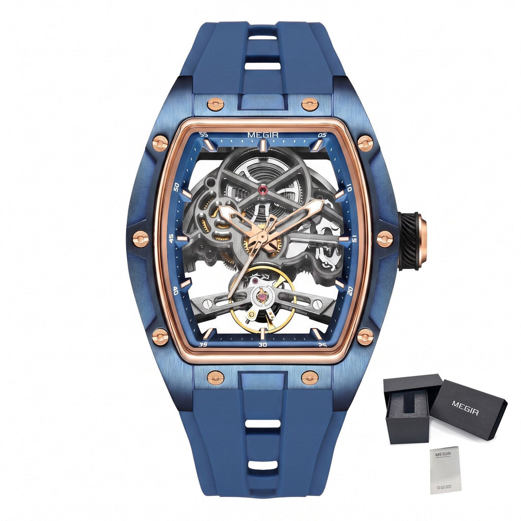 MEGIR Original Fashion Men Watches Automatic Mechanical Watch Steel Case Sport Skeleton Dial Wristwatch Waterproof Clock Reloj Hombre 2242-19
