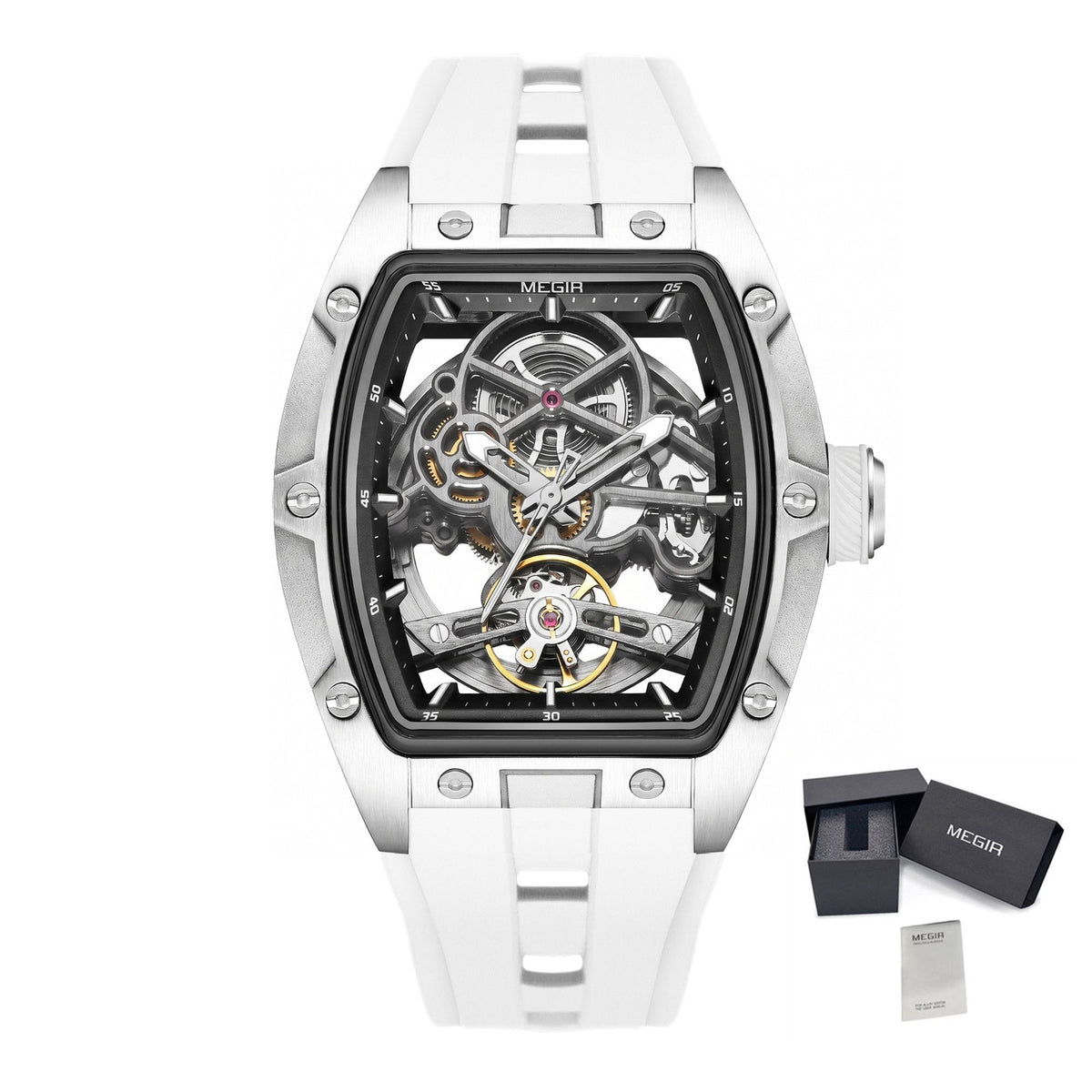 MEGIR Original Fashion Men Watches Automatic Mechanical Watch Steel Case Sport Skeleton Dial Wristwatch Waterproof Clock Reloj Hombre 2242-20