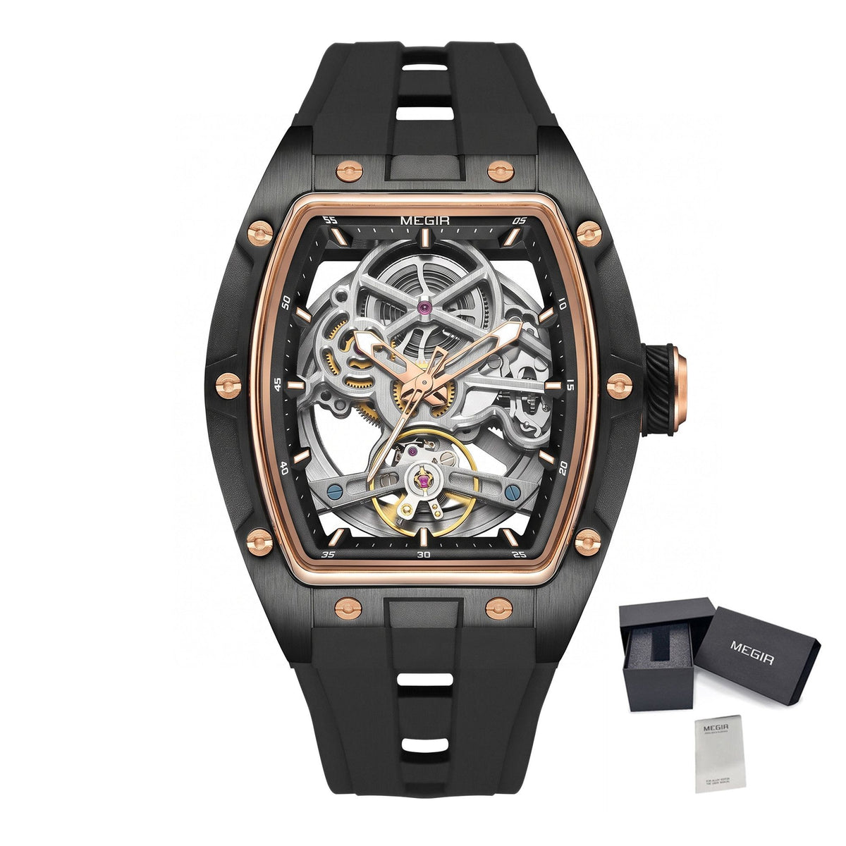 MEGIR Original Fashion Men Watches Automatic Mechanical Watch Steel Case Sport Skeleton Dial Wristwatch Waterproof Clock Reloj Hombre 2242-21