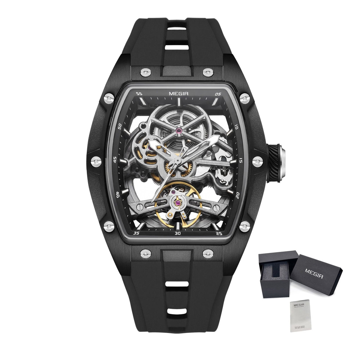 MEGIR Original Fashion Men Watches Automatic Mechanical Watch Steel Case Sport Skeleton Dial Wristwatch Waterproof Clock Reloj Hombre 2242-22