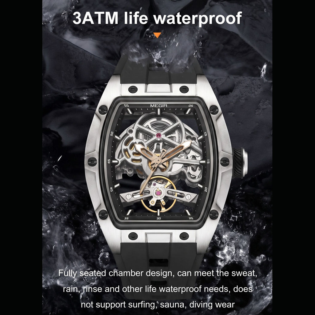 MEGIR Original Fashion Men Watches Automatic Mechanical Watch Steel Case Sport Skeleton Dial Wristwatch Waterproof Clock Reloj Hombre 2242-10