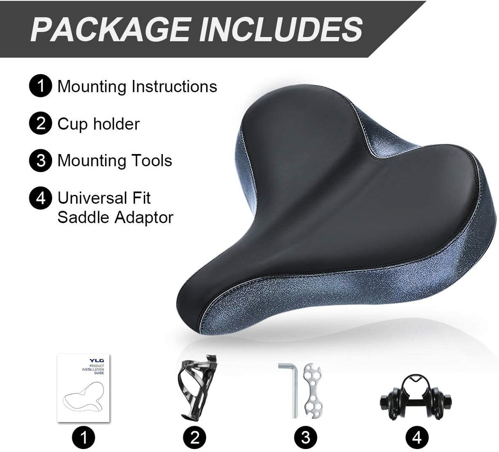 YS 3, YLG Oversized Comfort Bike Saddle Memory Foam, Waterproof, 13.5"W For Outdoor Bike-3