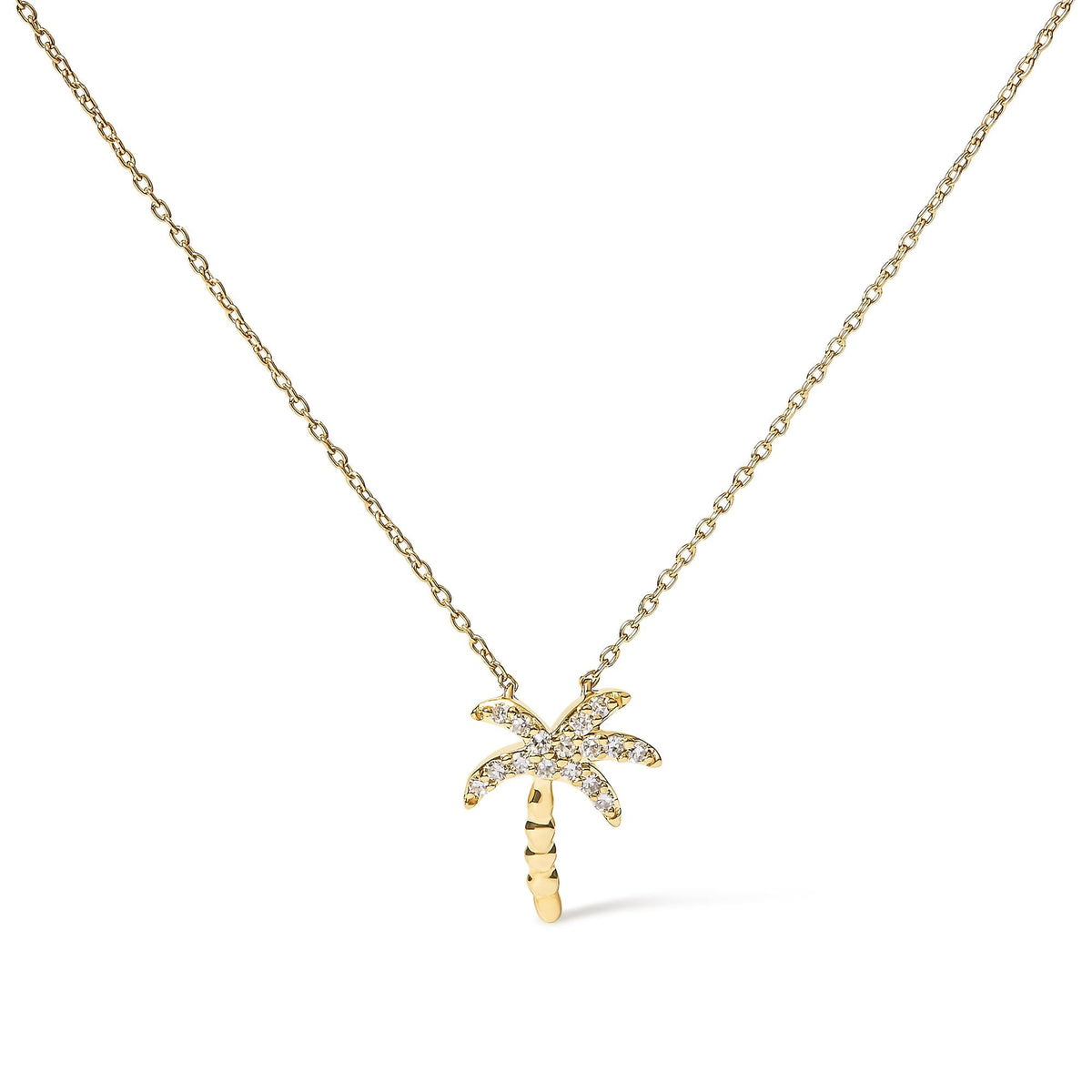 10K Yellow Gold 1/10 Cttw Round Diamond Palm Tree 18" Inch Pendant Necklace (H-I Color, I1-I2 Clarity)-0