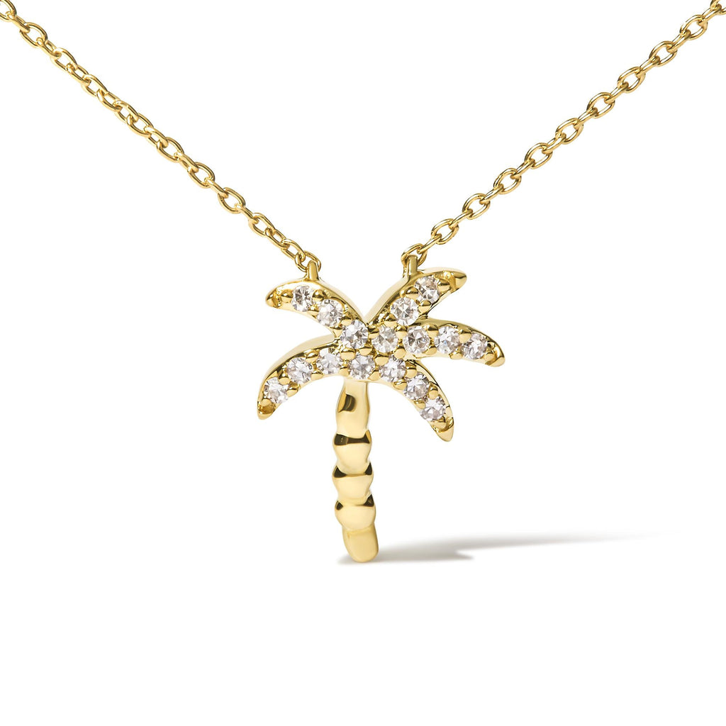 10K Yellow Gold 1/10 Cttw Round Diamond Palm Tree 18" Inch Pendant Necklace (H-I Color, I1-I2 Clarity)-1