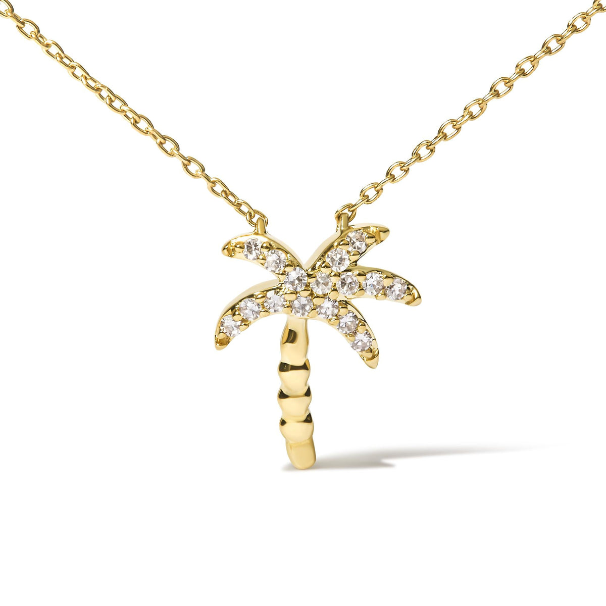 10K Yellow Gold 1/10 Cttw Round Diamond Palm Tree 18" Inch Pendant Necklace (H-I Color, I1-I2 Clarity)-1