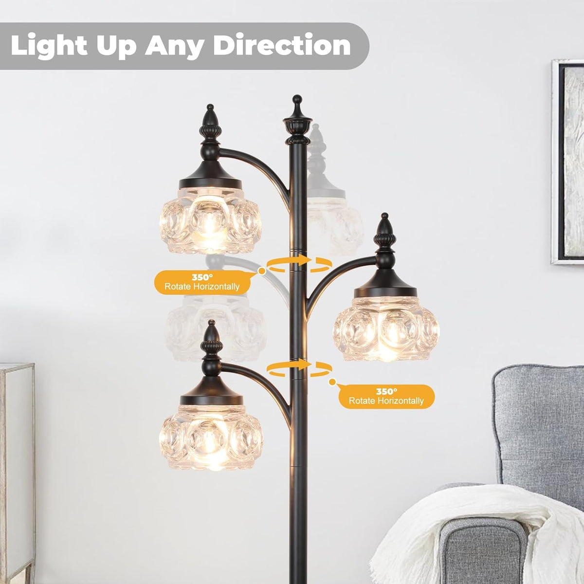 Black Floor Lamp Dimmable Illuminated Standing Light-3