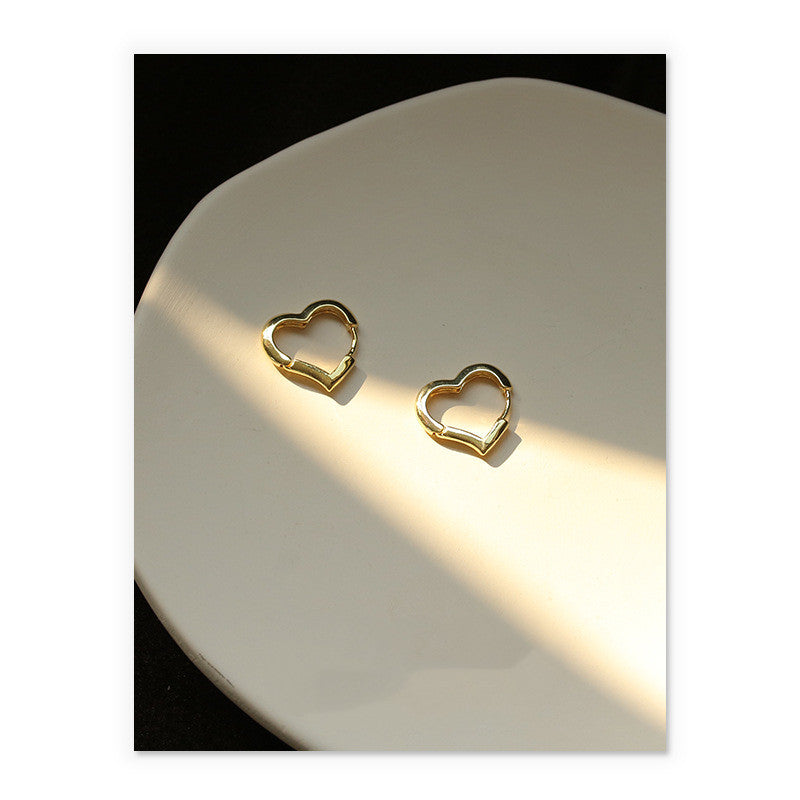 Minimalist Hollow Heart Earrings in Brass with Gold Plating