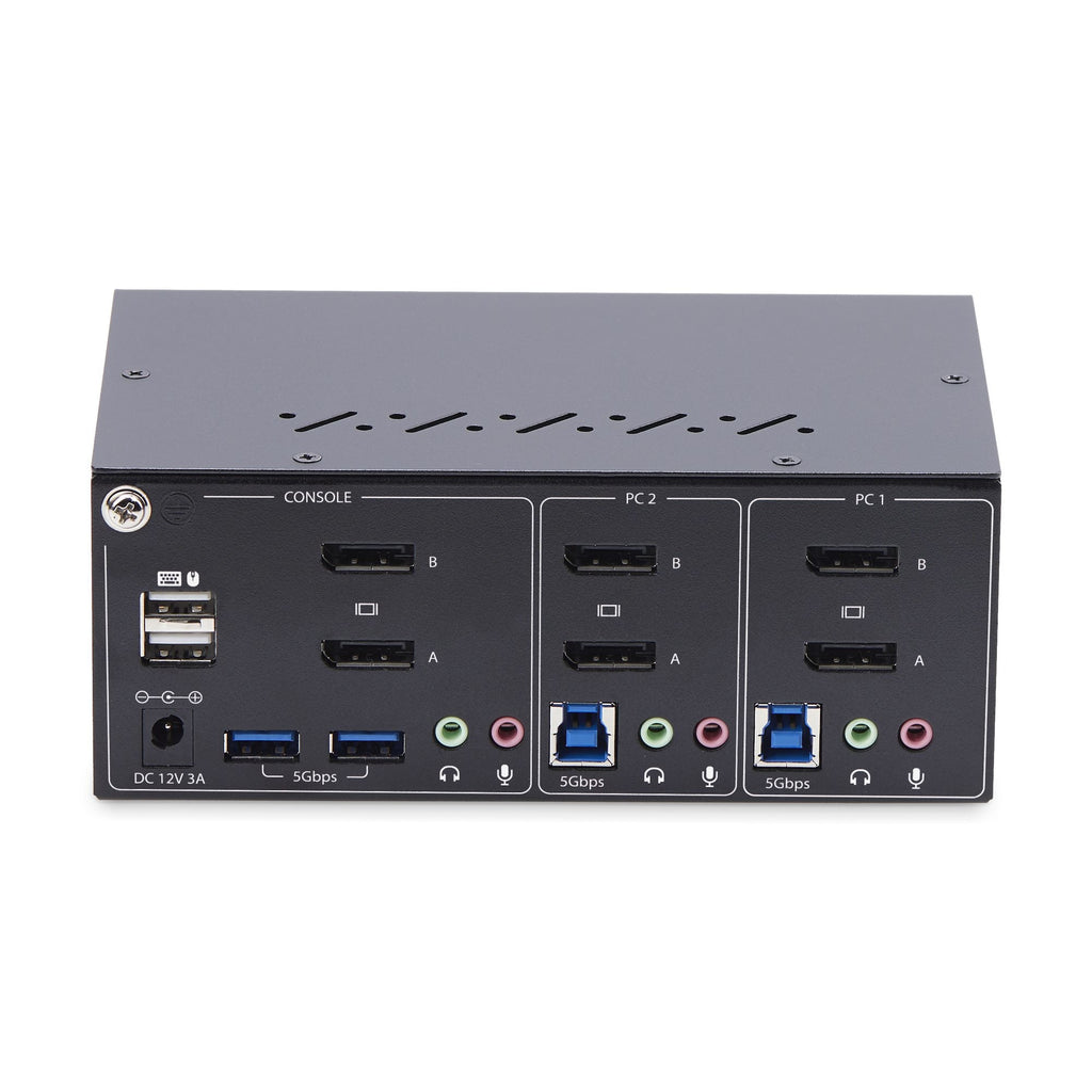 Star Tech 2-Port Dual-Monitor DisplayPort KVM Switch, 4K 60Hz, 2x USB 5Gbps Hub Ports, 2x USB 2.0 HID Ports, Hotkey and Push-Button Switching, TAA Compliant - ESD Level 3 Protection