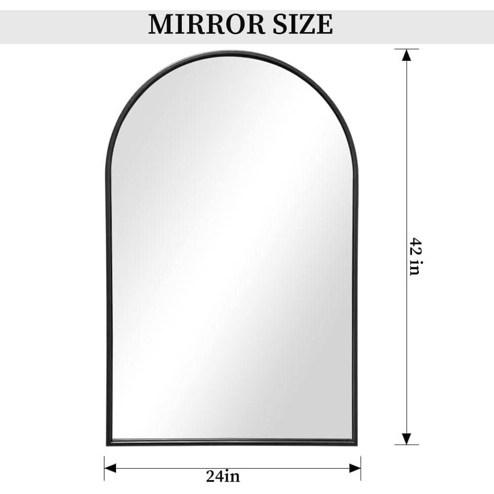 Black Arched Wall Mirror 42x24 Inches With Iron Frame-3