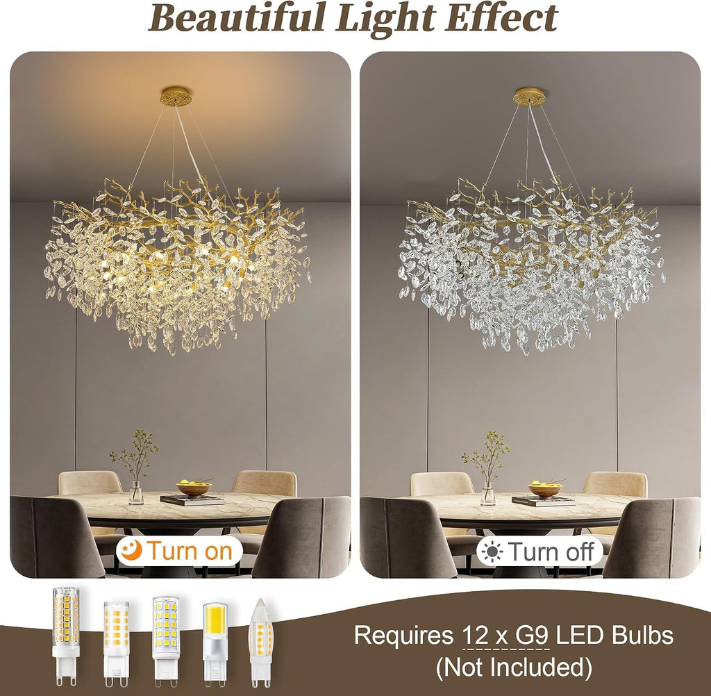 Gold Crystal 43 Inch Tree Branch 12 Light Chandelier