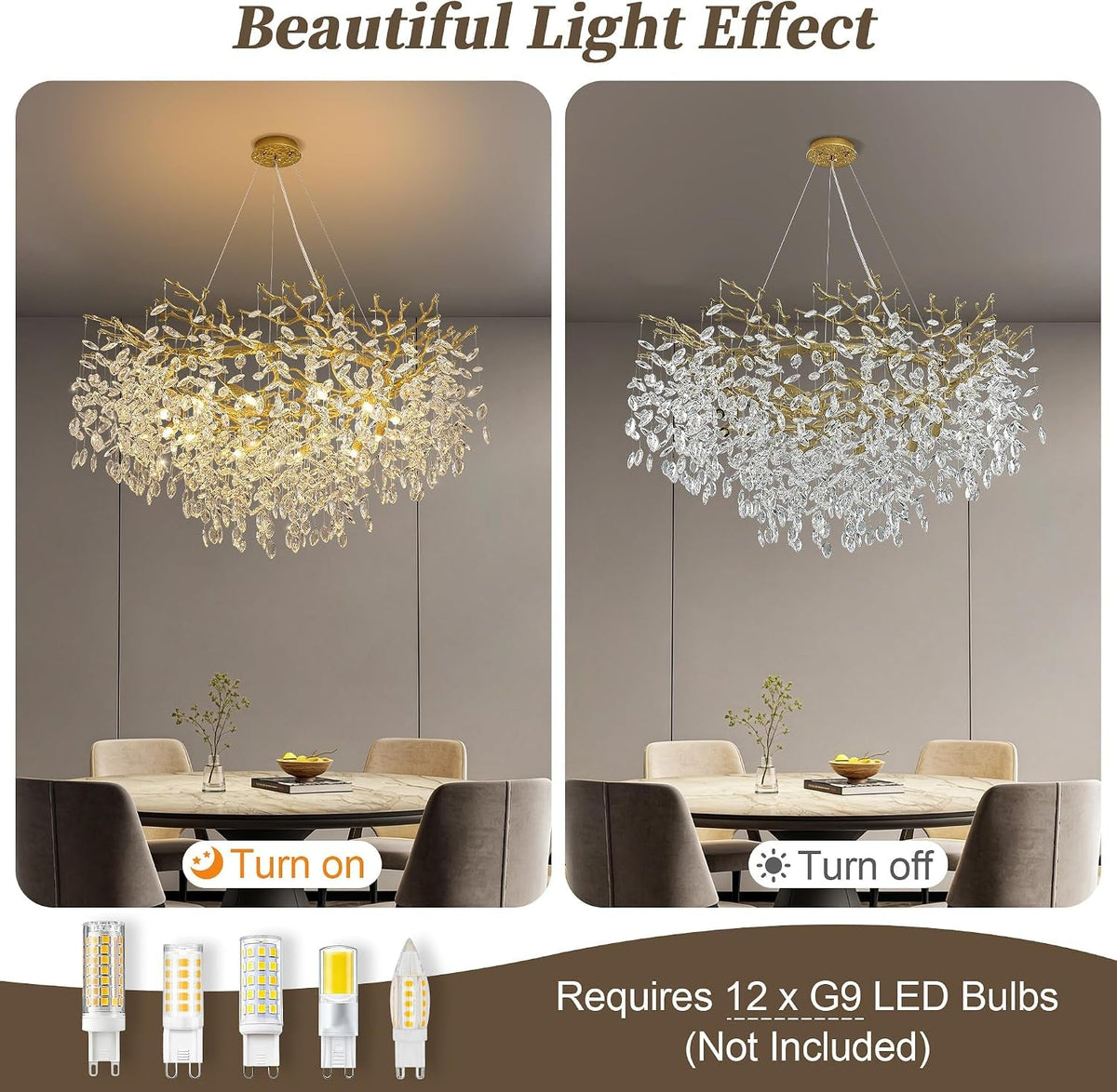 Gold Crystal 43 Inch Tree Branch 12 Light Chandelier
