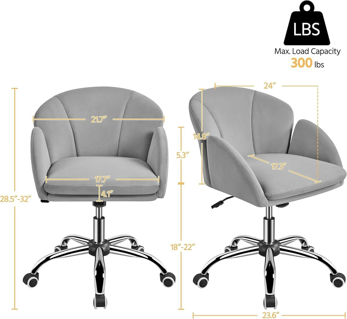 Velvet Desk Chair Armrests Light Gray Modern Office Chair-2