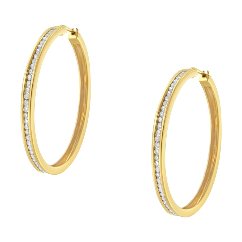 14K Yellow Gold 1.0 Cttw Round Brilliant Cut Diamond Channel Set Circle Hoop Earrings (I-J Color, I1-I2 Clarity)-3