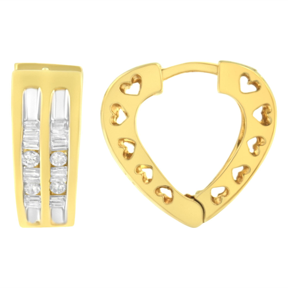 10K Yellow Gold 1/2 cttw Diamond Huggy Heart Hoop Earrings (I-J Clarity, I2-I3 Color)-1