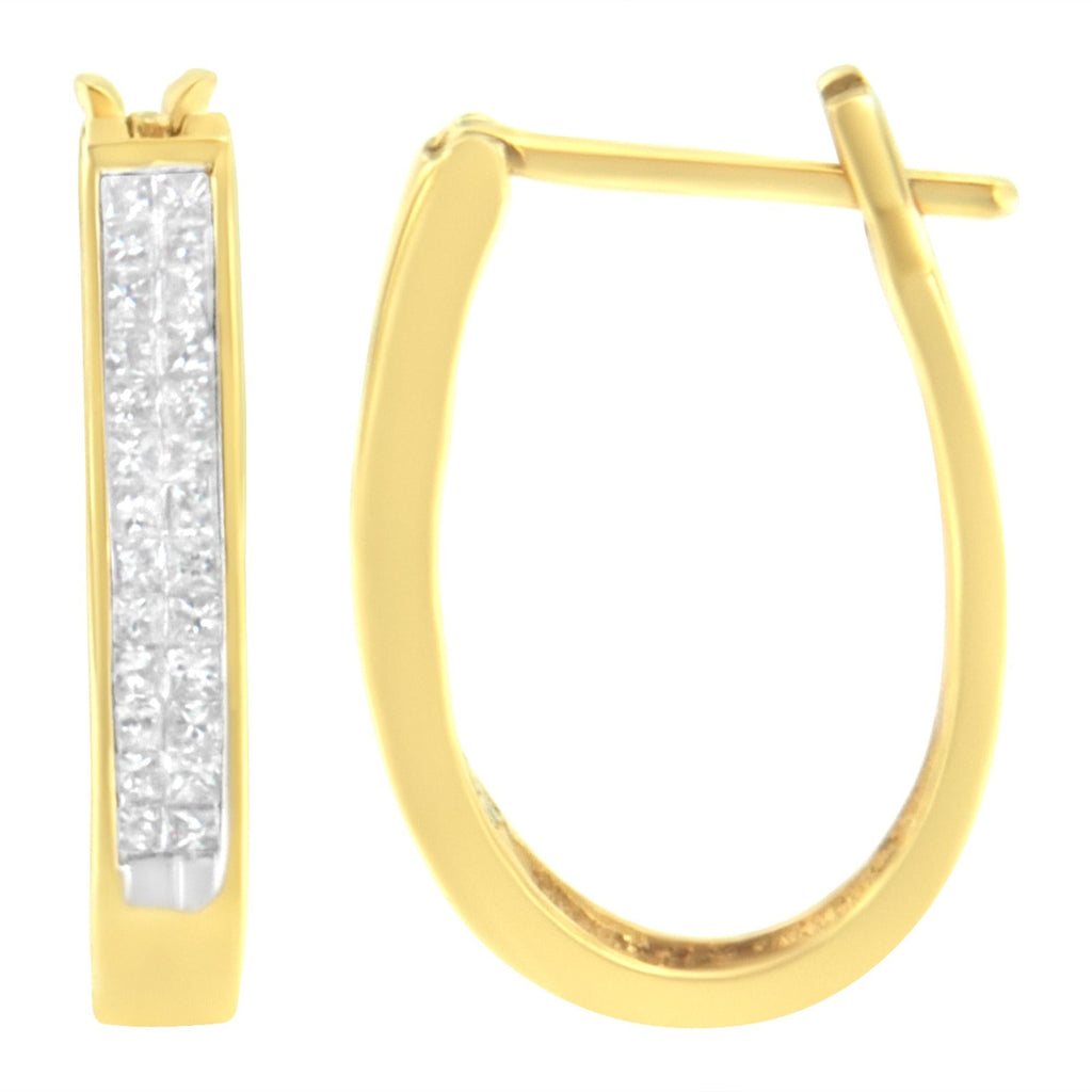 10K Yellow Gold 1/2 Cttw Invisible Set Princess-cut Diamond Hoop Earrings (H-I Color, SI2-I1 Clarity)-1