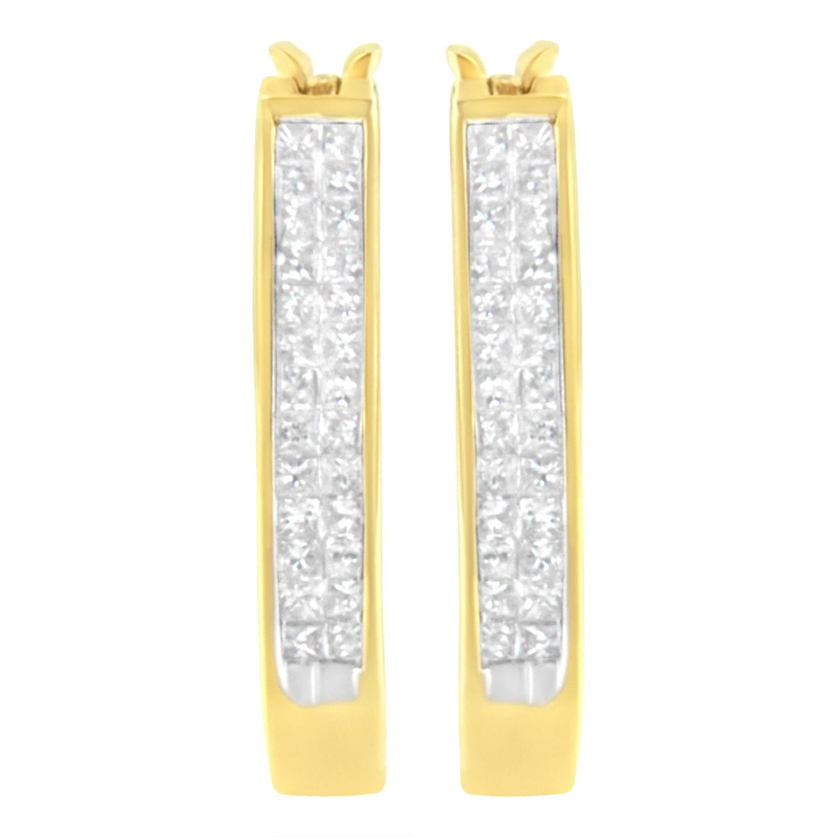 10K Yellow Gold 1/2 Cttw Invisible Set Princess-cut Diamond Hoop Earrings (H-I Color, SI2-I1 Clarity)-3