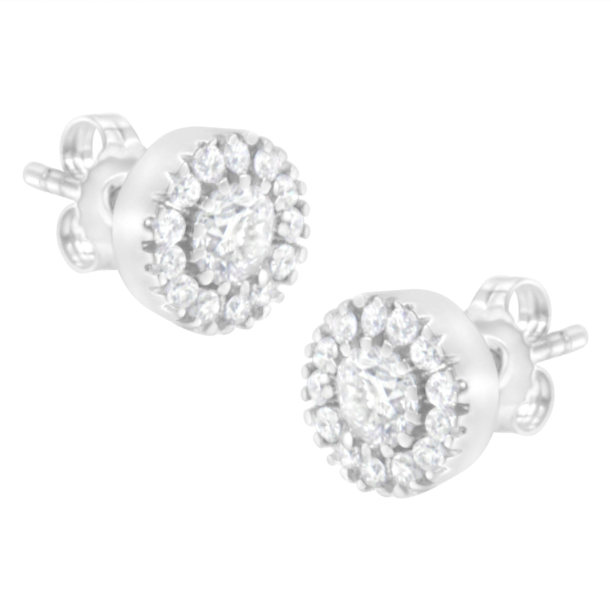 14k White Gold 1 cttw Diamond Halo Stud Earrings (I-J Clarity, I1-I2 Color)-1