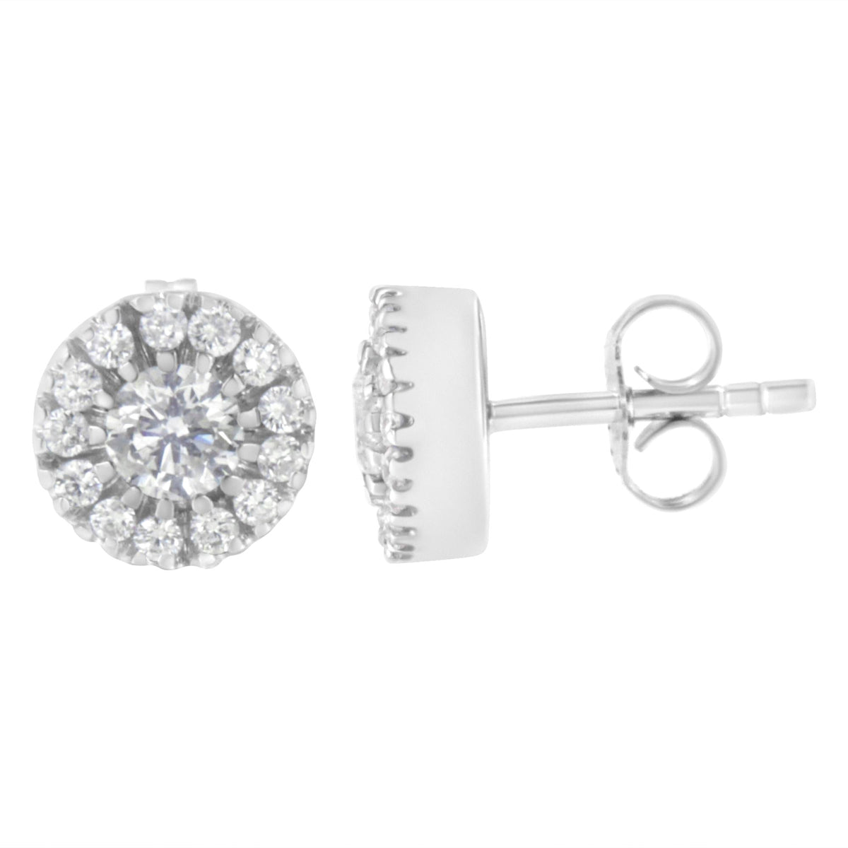 14k White Gold 1 cttw Diamond Halo Stud Earrings (I-J Clarity, I1-I2 Color)-0