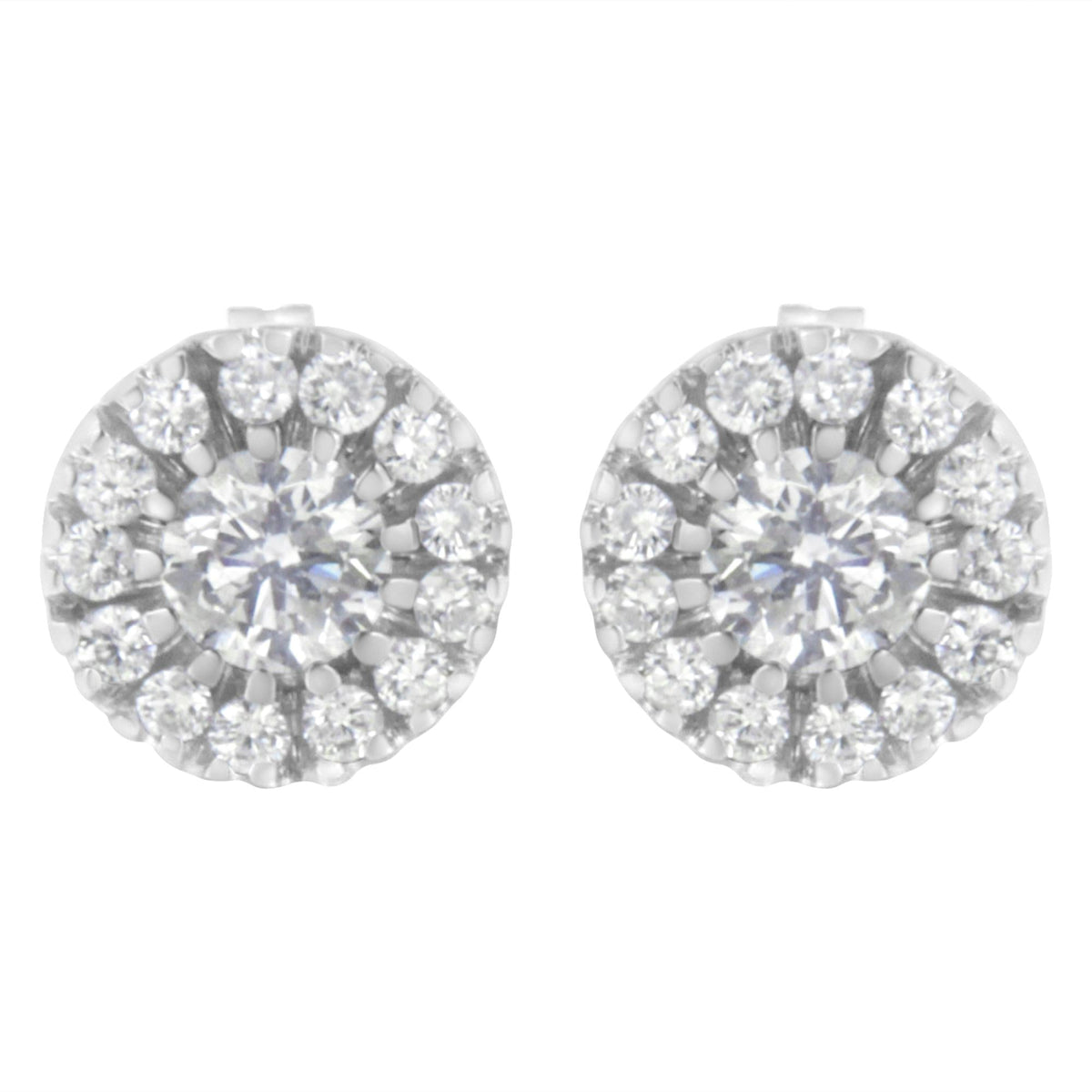 14k White Gold 1 cttw Diamond Halo Stud Earrings (I-J Clarity, I1-I2 Color)-3