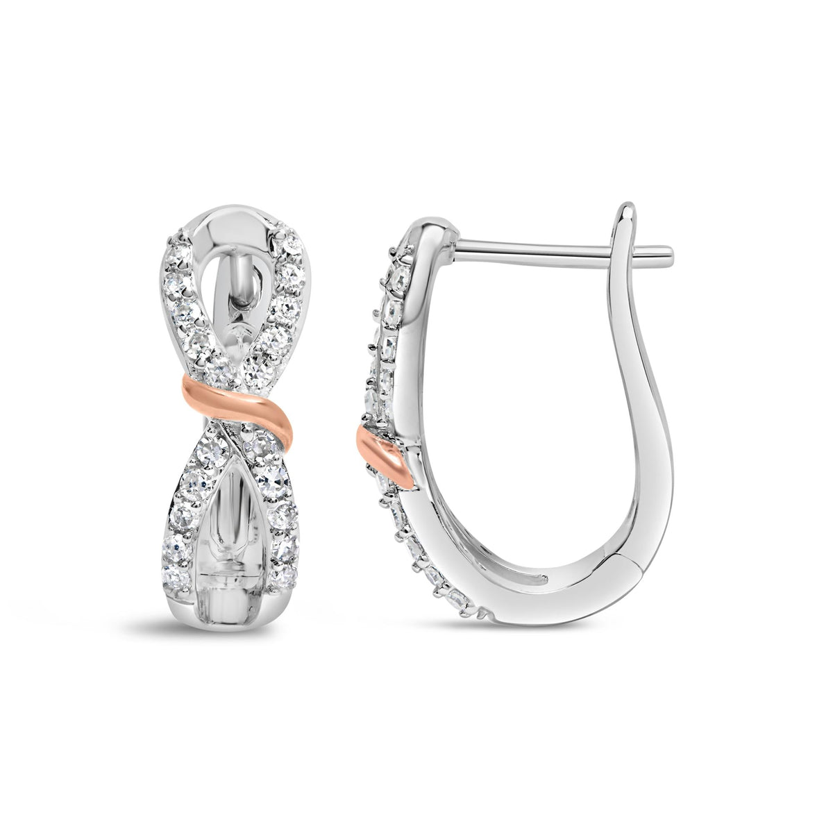 10K White and Rose Gold 1/3 Cttw Diamond Infinite and Ribbon Hoop Earrings (H-I Color, I1-I2 Clarity)-3