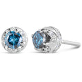 14K White Gold 1.00 Cttw Treated Blue and White Diamond Hidden Halo Stud Earrings (Blue/I-J Color, I2-I3 Clarity)-0