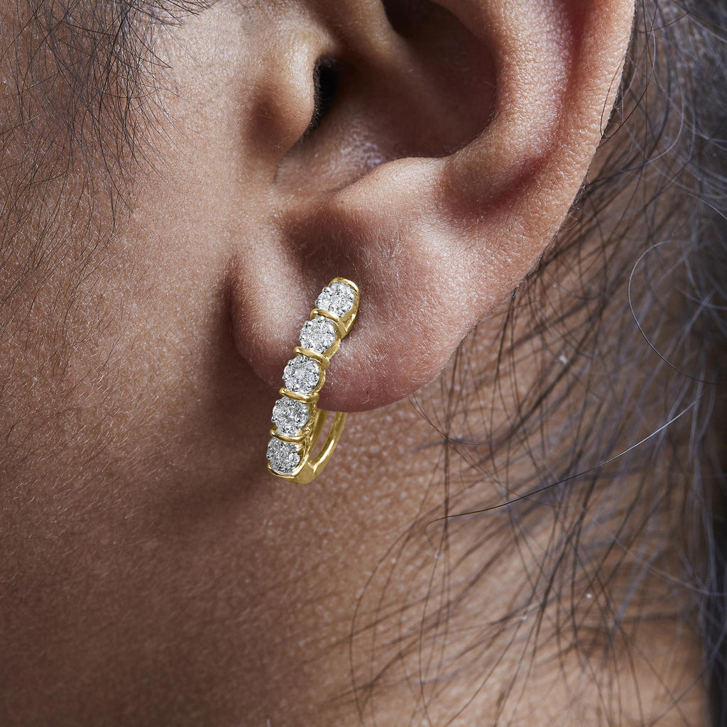 14k Yellow Gold 1/2 Cttw Diamond Cluster Hoop Earrings (H-I Color, SI2-I1 Clarity)-2