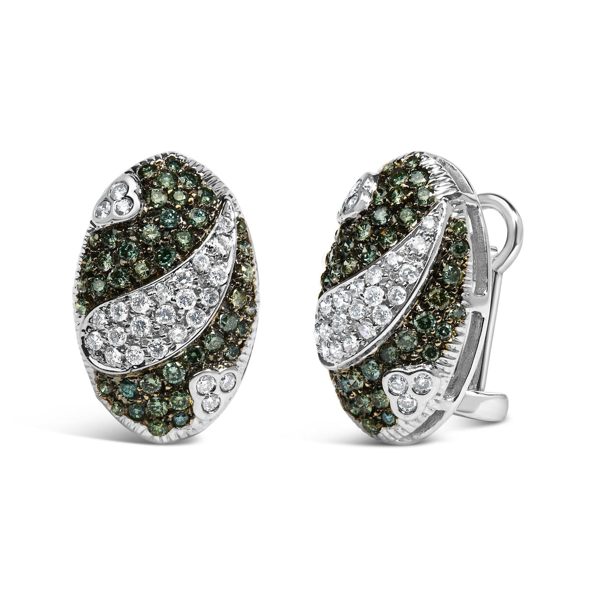 14K White Gold 2.00 Cttw White and Treated Blue Diamond Oval Shield Omega Back Earrings (H-I Color, SI1-SI2 Clarity)-1
