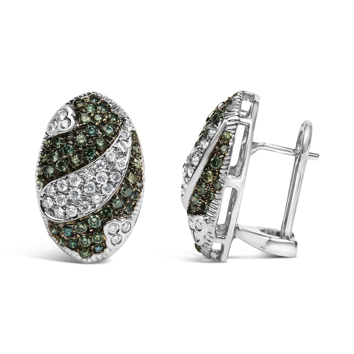 14K White Gold 2.00 Cttw White and Treated Blue Diamond Oval Shield Omega Back Earrings (H-I Color, SI1-SI2 Clarity)-3