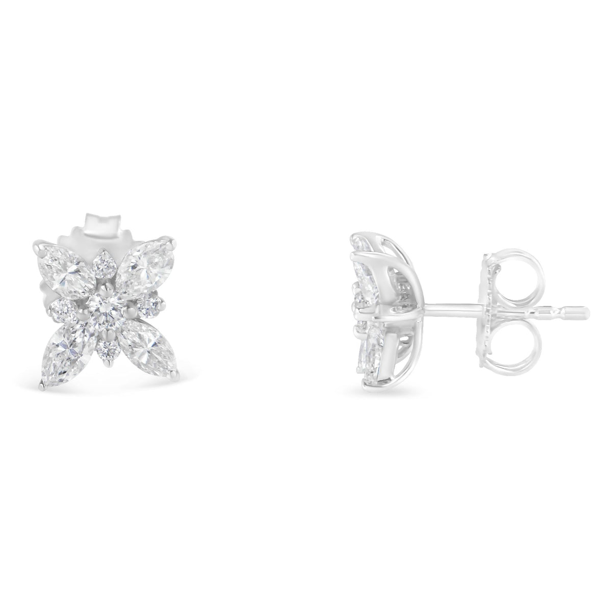 14K White Gold Marquise Diamond Flower Stud Earring (1.00 cttw, H-I Color, SI1-SI2 Clarity)-1