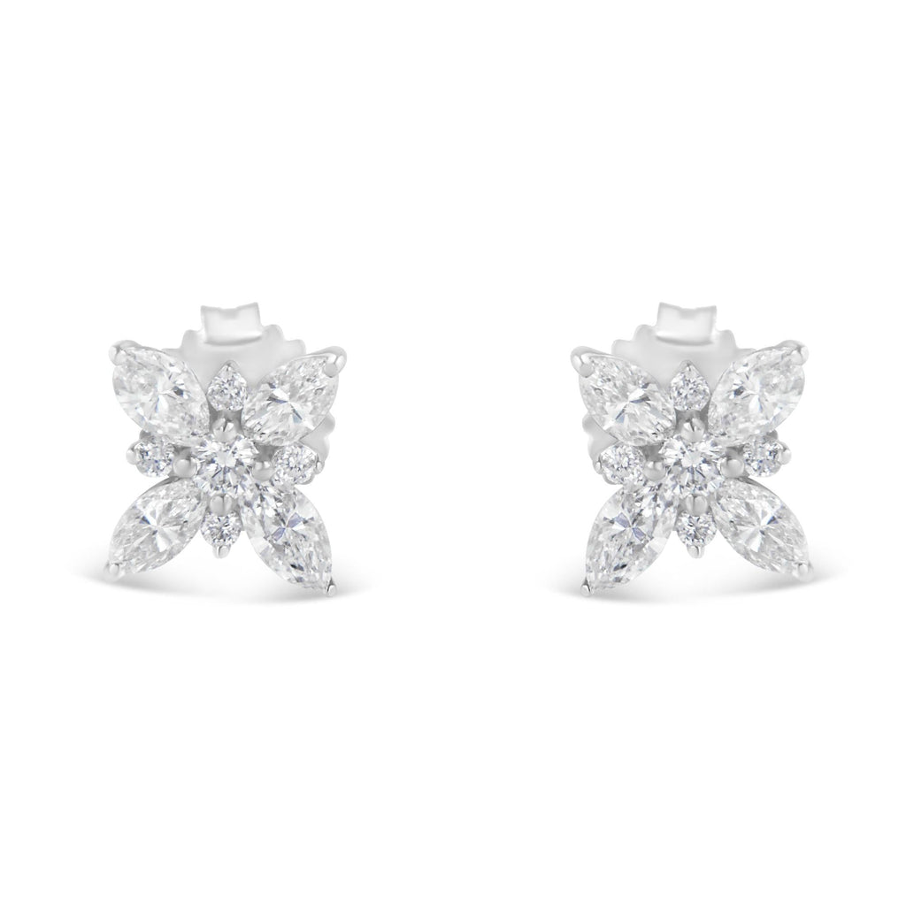 14K White Gold Marquise Diamond Flower Stud Earring (1.00 cttw, H-I Color, SI1-SI2 Clarity)-4