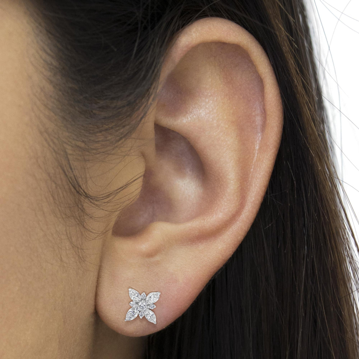 14K White Gold Marquise Diamond Flower Stud Earring (1.00 cttw, H-I Color, SI1-SI2 Clarity)-2