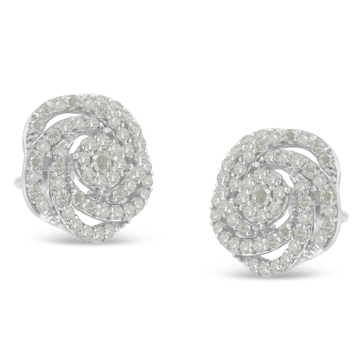 10k White Gold Rose-Cut Diamond Floral Cluster Earrings (1 cttw, I-J Color, I2-I3 Clarity)-3