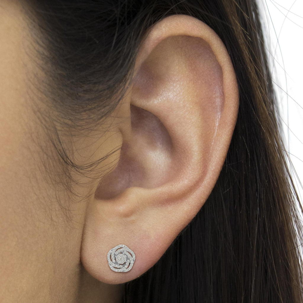 10k White Gold Rose-Cut Diamond Floral Cluster Earrings (1 cttw, I-J Color, I2-I3 Clarity)-2