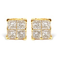10K Yellow Gold 3/4 Cttw Invisible Set Princess-Cut Diamond Composite Square Stud Earrings (I-J Color, I2-I3 Clarity)-0