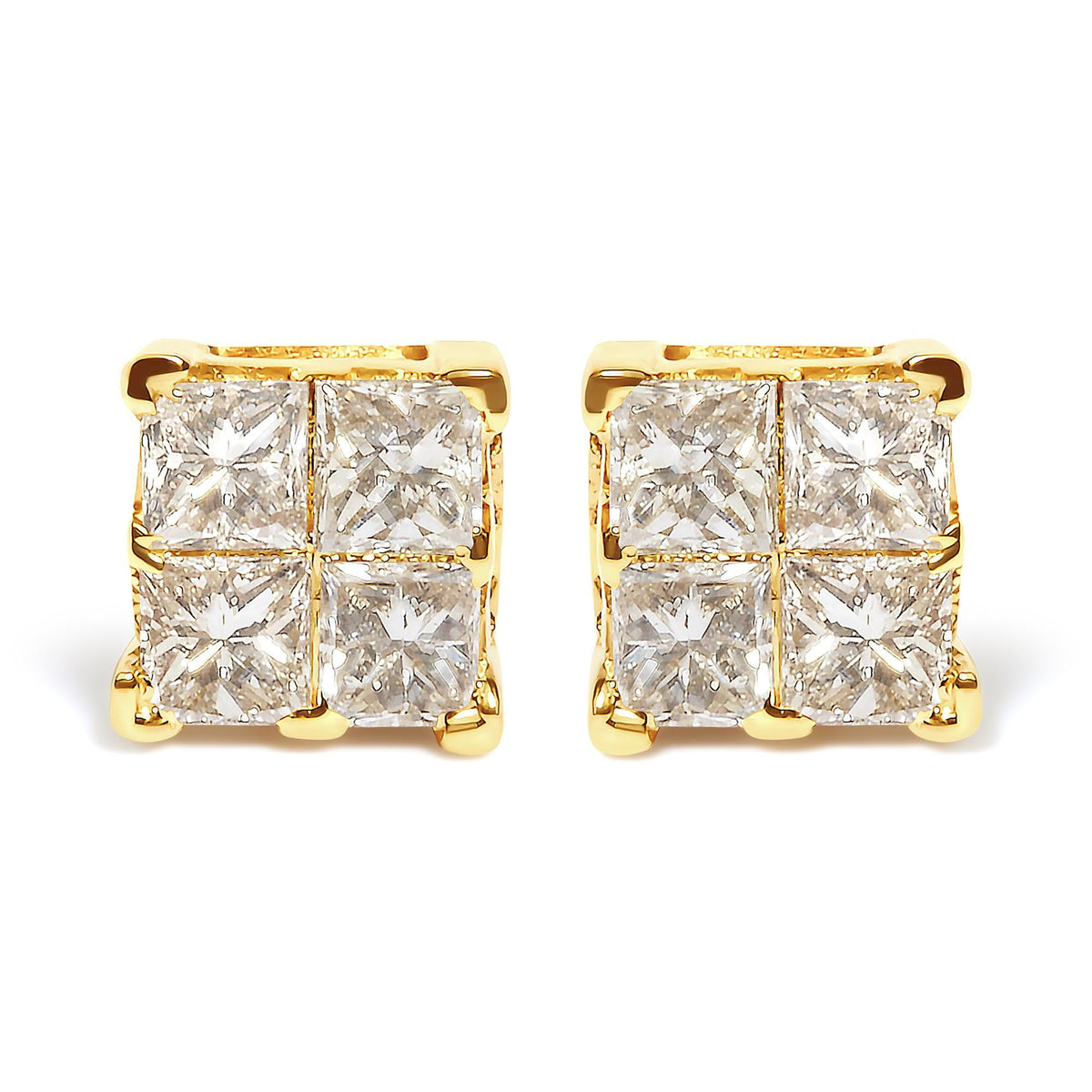 10K Yellow Gold 3/4 Cttw Invisible Set Princess-Cut Diamond Composite Square Stud Earrings (I-J Color, I2-I3 Clarity)-0