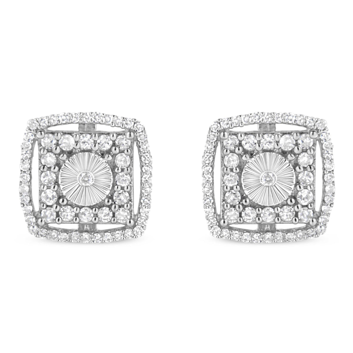 .925 Sterling Silver 1.0 Cttw Round Diamond Double Halo and Disc Stud Earring (I-J Color, I2-I3 Clarity)-0