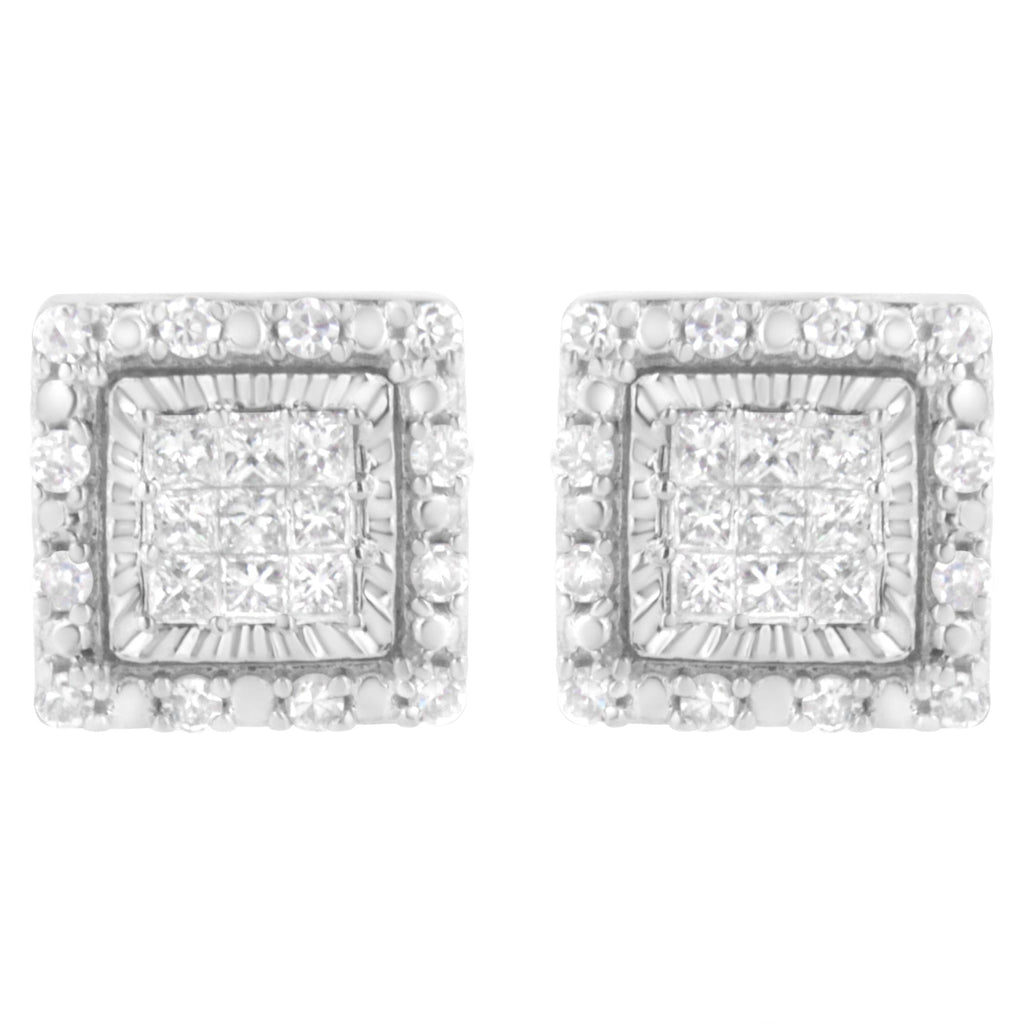 10K White Gold 1/2 cttw Invisible Set Princess-Cut Diamond Square Stud Earring (I-J Color, I1-I2 Clarity)-0
