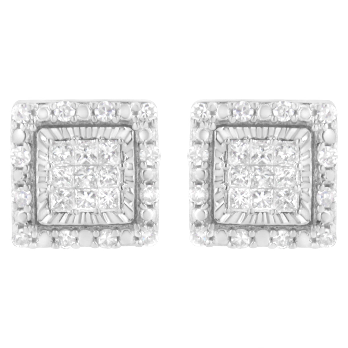 10K White Gold 1/2 cttw Invisible Set Princess-Cut Diamond Square Stud Earring (I-J Color, I1-I2 Clarity)-0