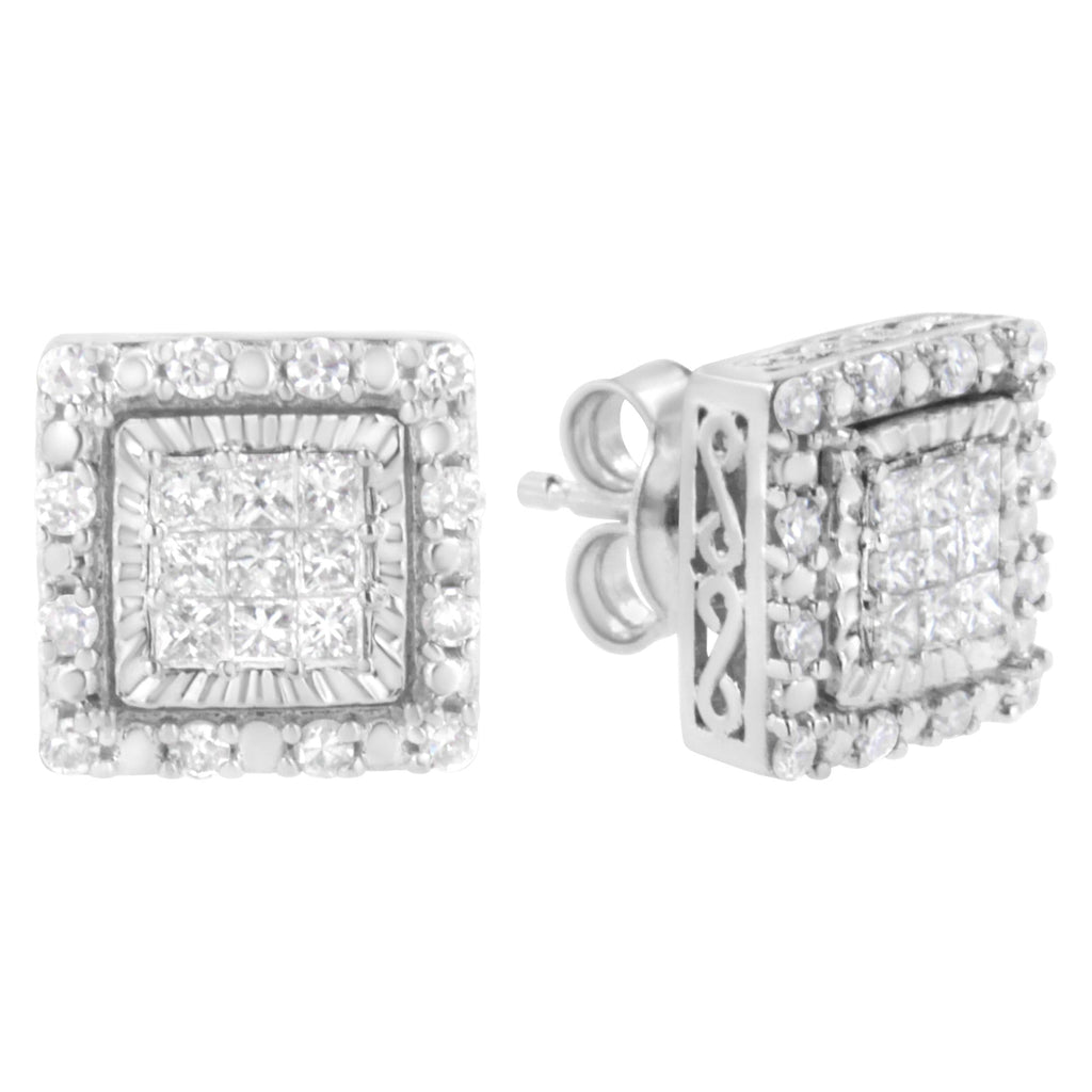 10K White Gold 1/2 cttw Invisible Set Princess-Cut Diamond Square Stud Earring (I-J Color, I1-I2 Clarity)-1