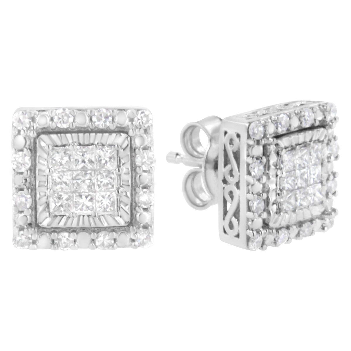10K White Gold 1/2 cttw Invisible Set Princess-Cut Diamond Square Stud Earring (I-J Color, I1-I2 Clarity)-1