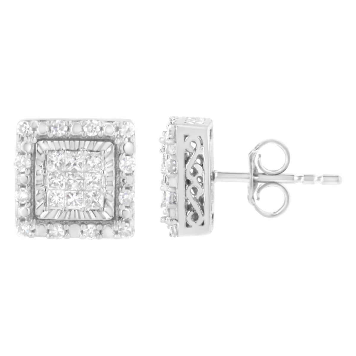 10K White Gold 1/2 cttw Invisible Set Princess-Cut Diamond Square Stud Earring (I-J Color, I1-I2 Clarity)-3