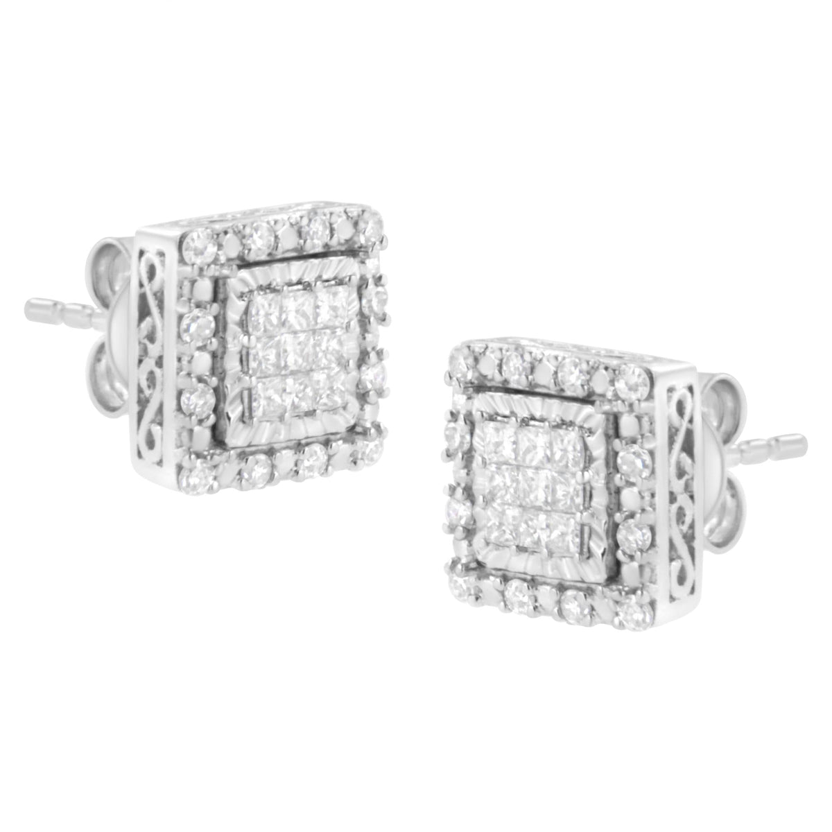 10K White Gold 1/2 cttw Invisible Set Princess-Cut Diamond Square Stud Earring (I-J Color, I1-I2 Clarity)-4