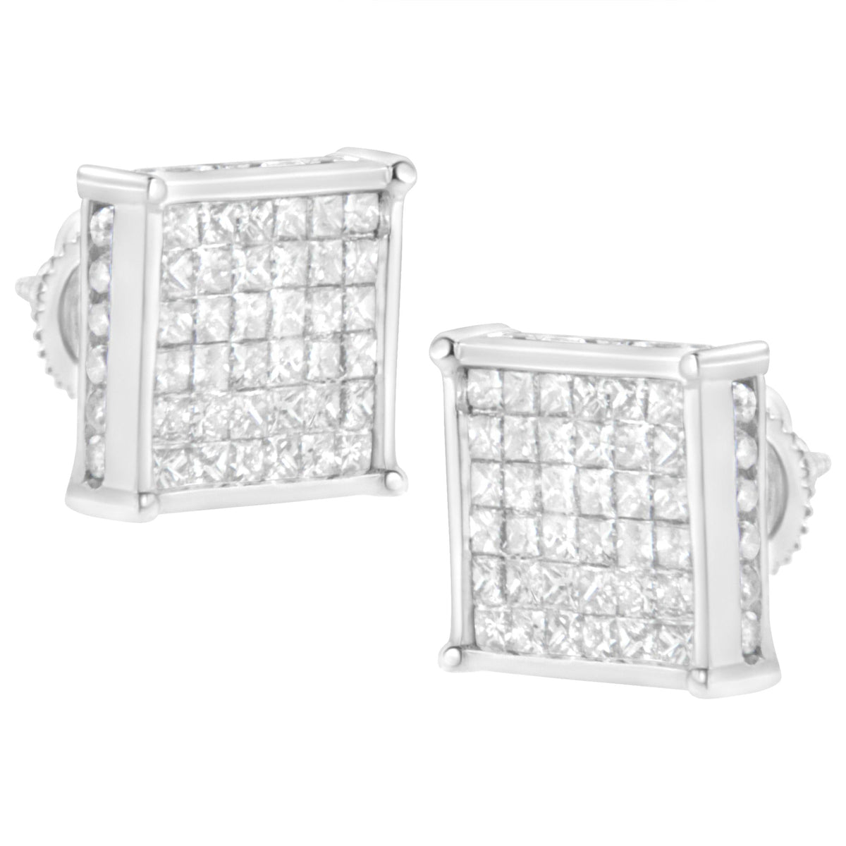 10K White Gold 2ct TDW Princess-Cut Composite Diamond Stud Earring (I-J ,I2-I3)-3