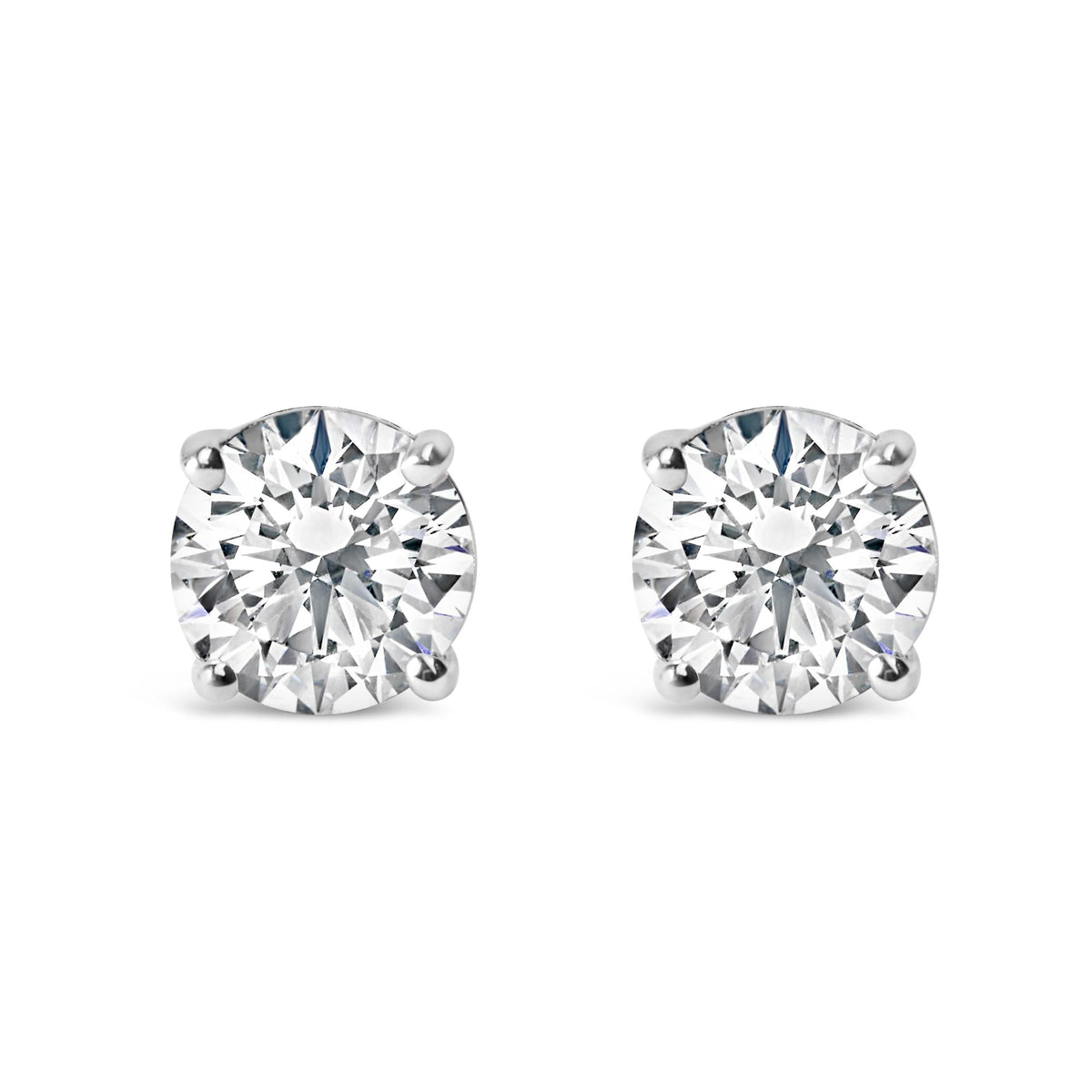 AGS Certified 14K White Gold 1.0 Cttw 4-Prong Set Brilliant Round-Cut Solitaire Diamond Push Back Stud Earrings (I-J Color, I1-I2 Clarity)-0