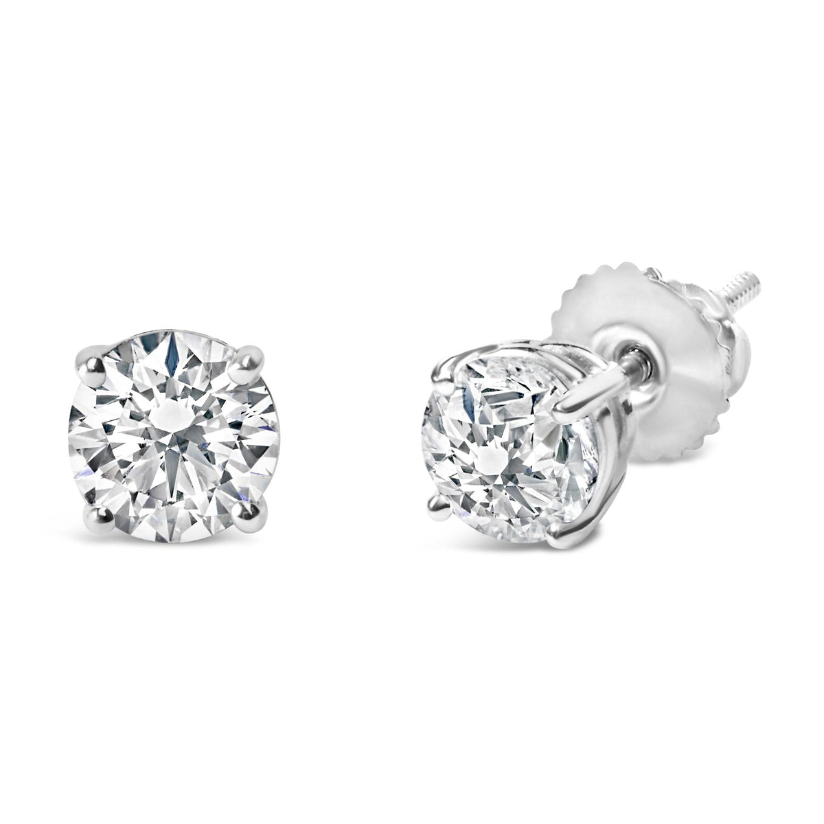 AGS Certified 14K White Gold 1.0 Cttw 4-Prong Set Brilliant Round-Cut Solitaire Diamond Push Back Stud Earrings (I-J Color, I1-I2 Clarity)-1