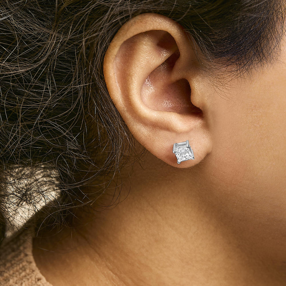 14K White Gold Princess Cut Lab-Grown Diamond Solitaire Stud Earrings (F-G Color, VS2-SI1 Clarity)